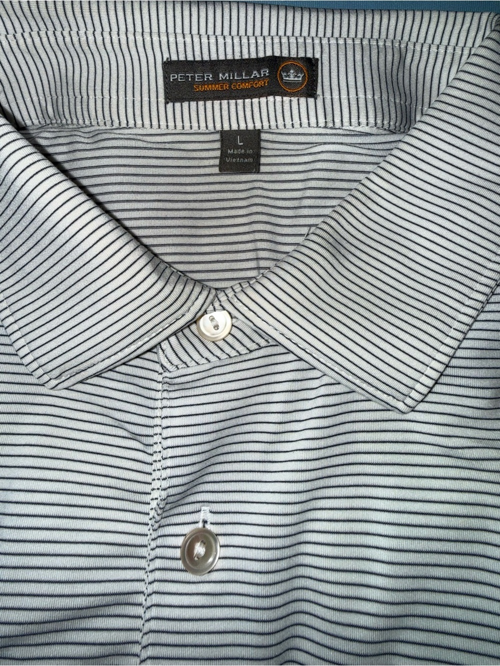 Peter Millar Men's LG Golf Polo Shirt Summer Comfort  White Black Stripes